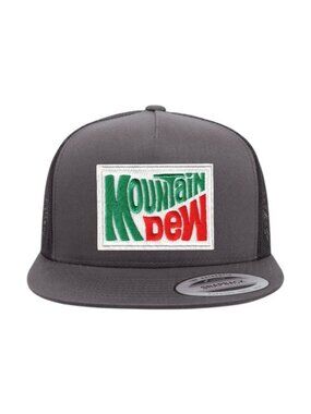 Mountain Dew YP Flat Bill Trucker Hat Mesh Back Snapback Charcoal/black